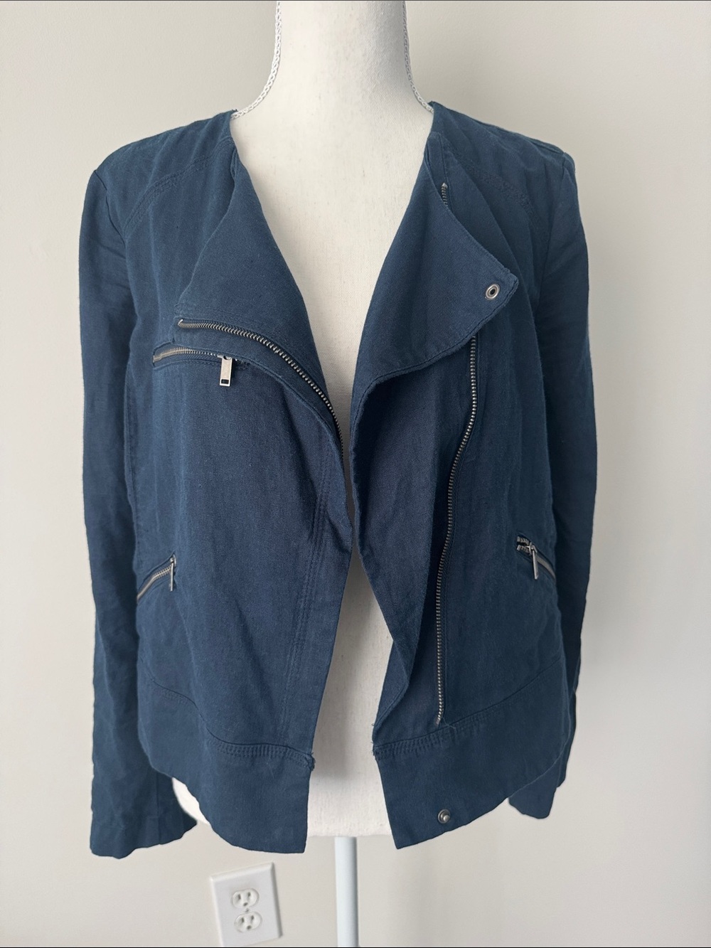 Banana Republic Factory Linen-cotton Blend Moto Jacket in a dark blue Size Small